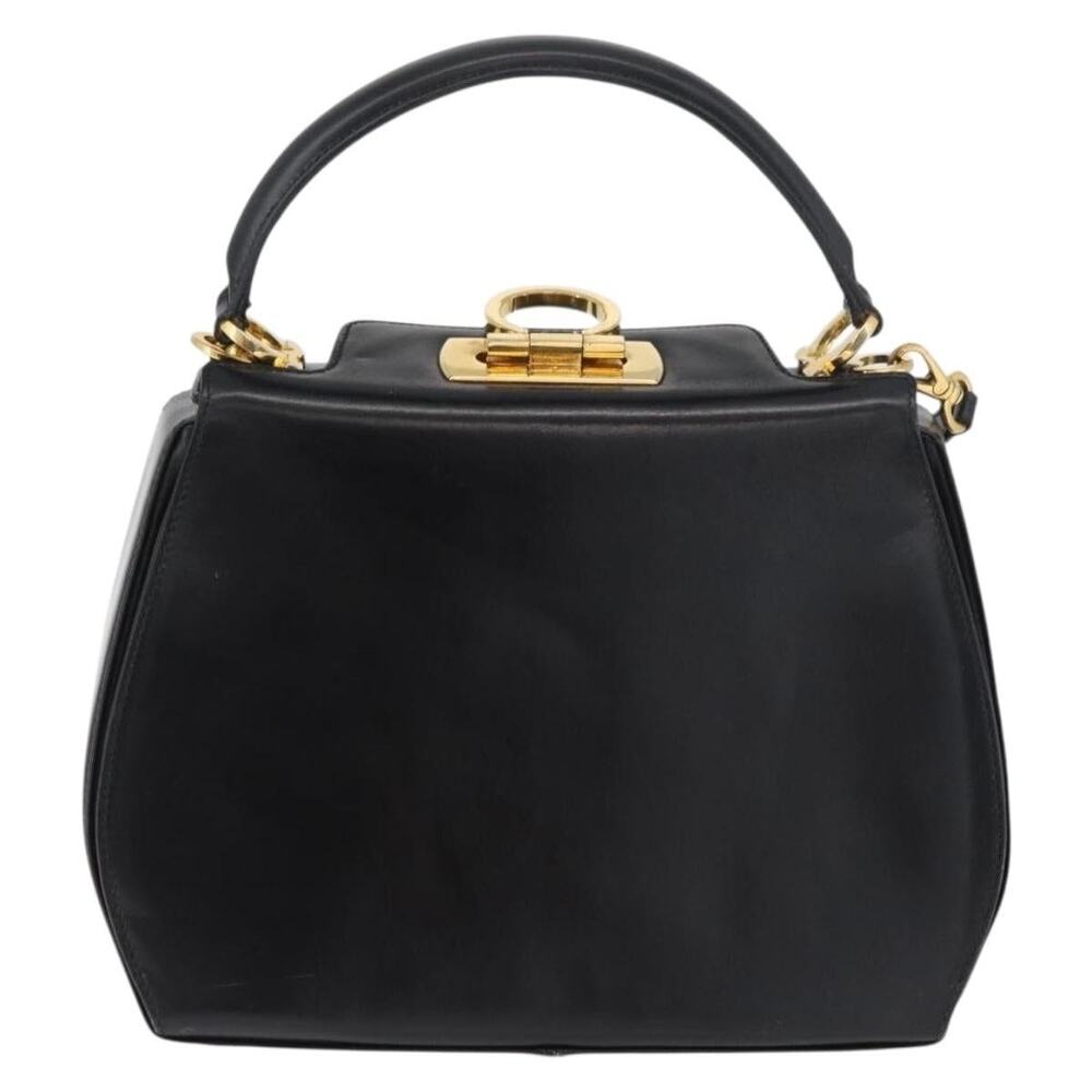 Salvatore Ferragamo Leather Gancini Handbag Black